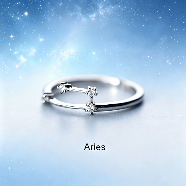 S925 Sterling Silver Zodiac Open Ring Constellation Pavé Ring