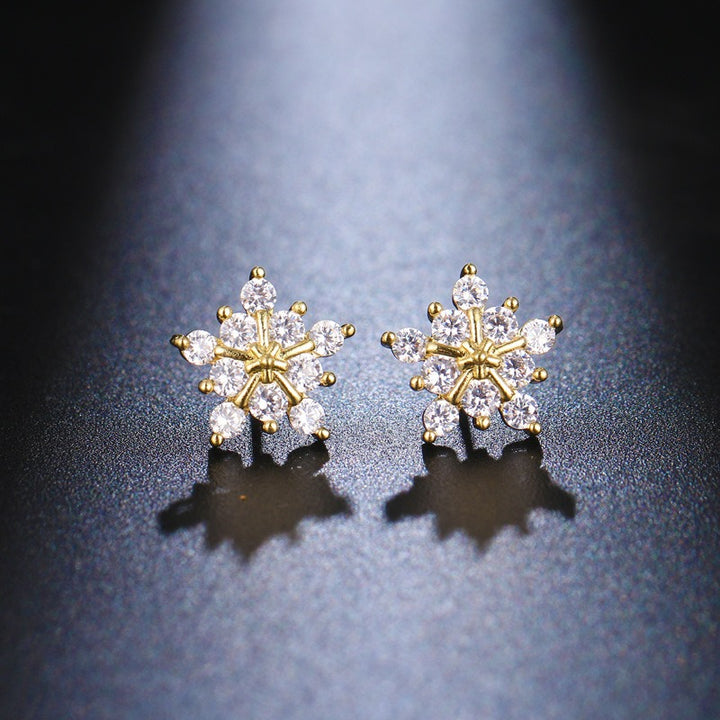 S925 Silver Dainty Snowflake CZ Stud Earrings Winter Holiday Jewelry