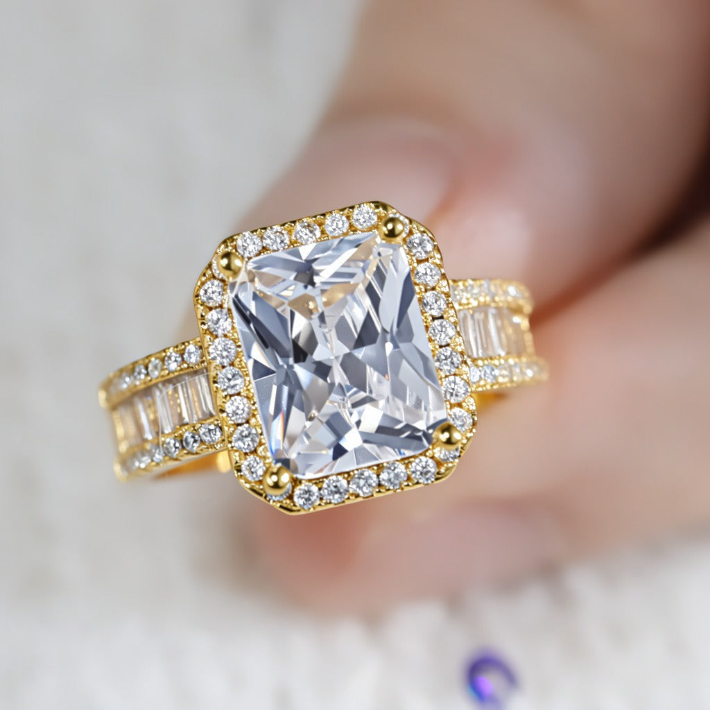18K Gold Plated Cushion Cut Halo Ring