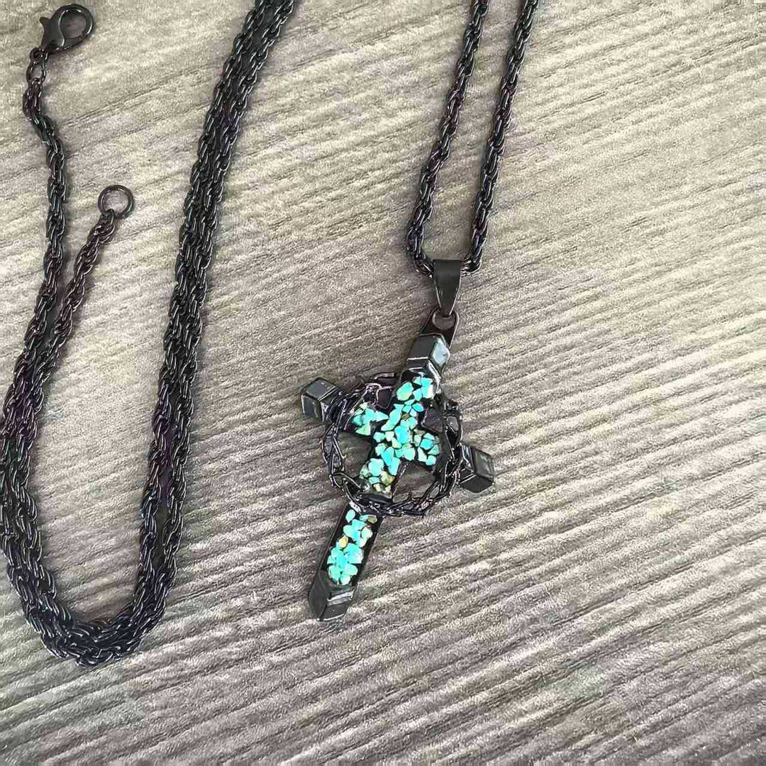 Vintage Gothic Turquoise Cross Necklace