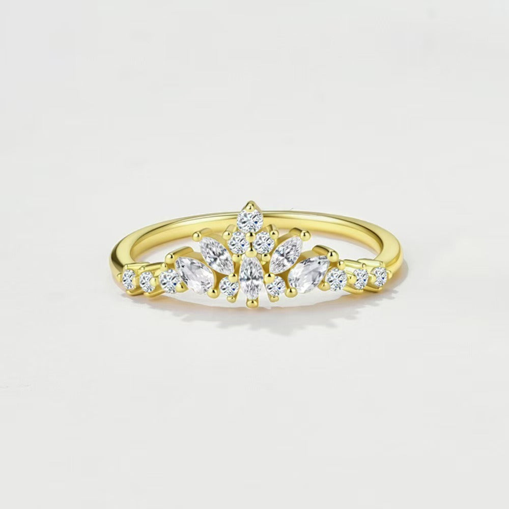 18K Gold Marquise Crown & Open Band Stackable Ring Set
