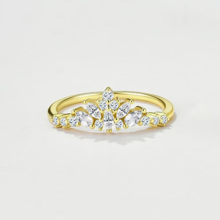 18K Gold Marquise Crown & Open Band Stackable Ring Set