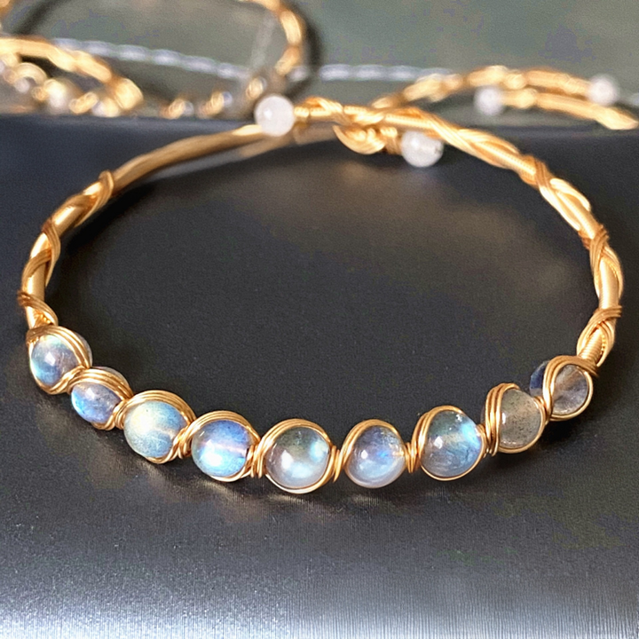 18K Gold Natural Gemstone Wire-Wrapped Bracelet