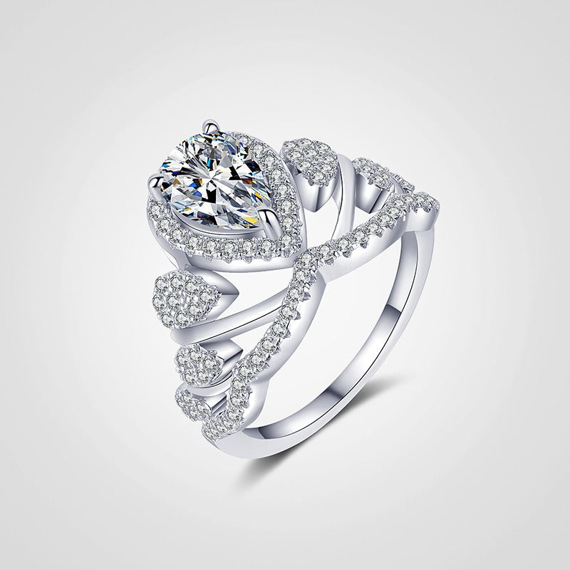 S925 Silver Pear Cut Vine Ring Vintage Split Shank Halo Ring