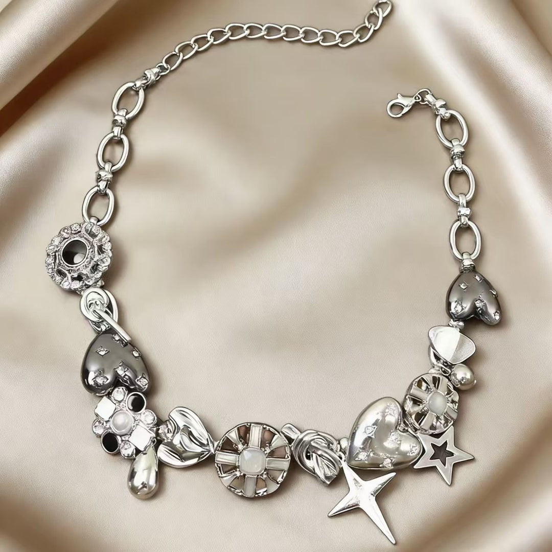 Y2K Sweet & Savage Silver Charm Necklace/Bracelet