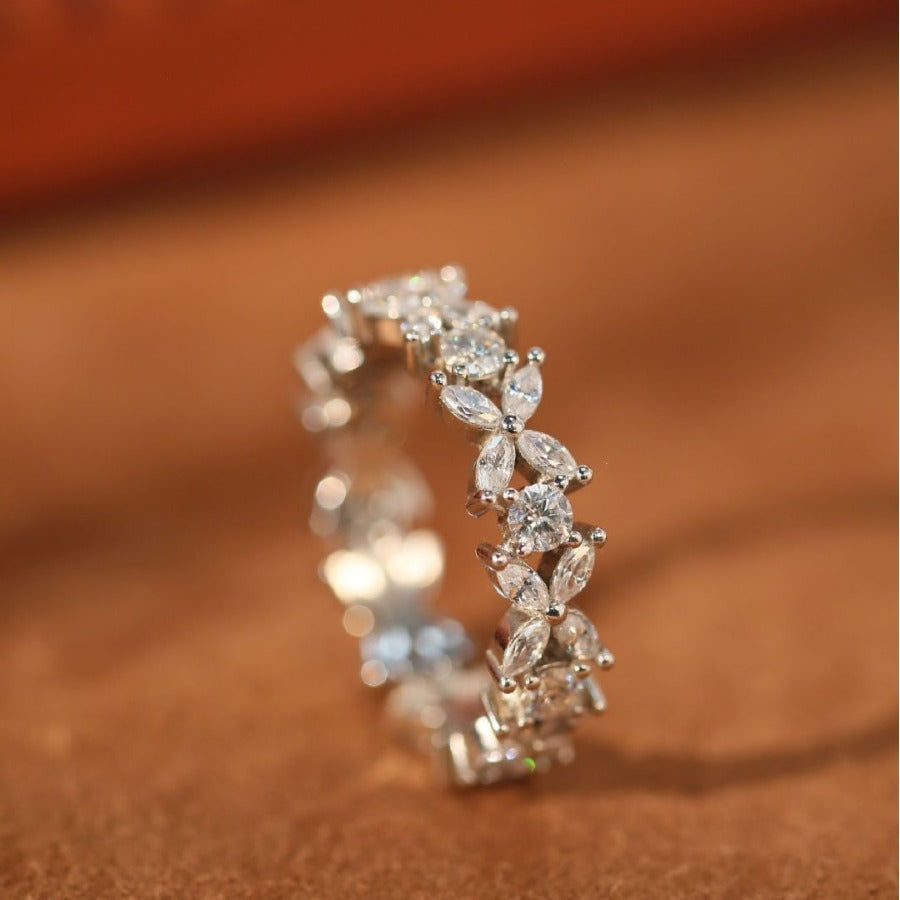 S925 Silver Floral Marquise Eternity Band Vintage Cluster Full Eternity Ring