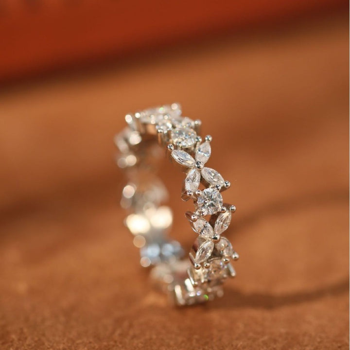 S925 Silver Floral Marquise Eternity Band Vintage Cluster Full Eternity Ring