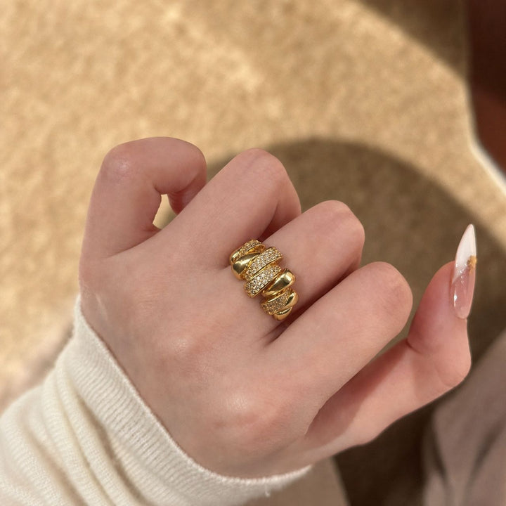 18K Gold Plated Interlocking Pave Ring