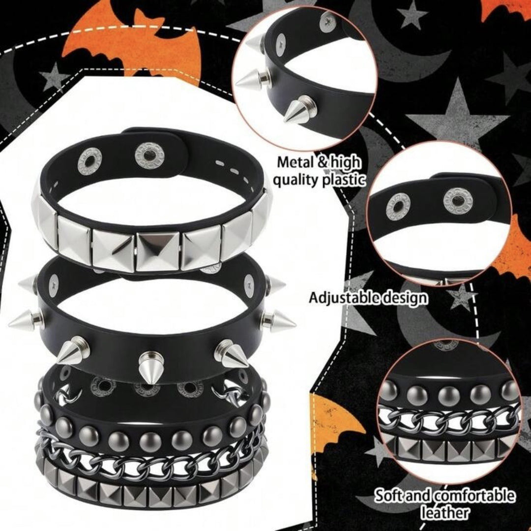 Vintage Rock Chic Studded Leather Bracelet Set