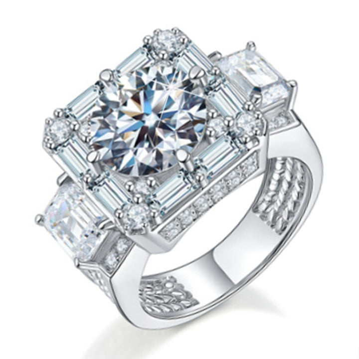 S925 Sterling Silver Baguette Square Statement Ring Vintage Art Deco Wide Band