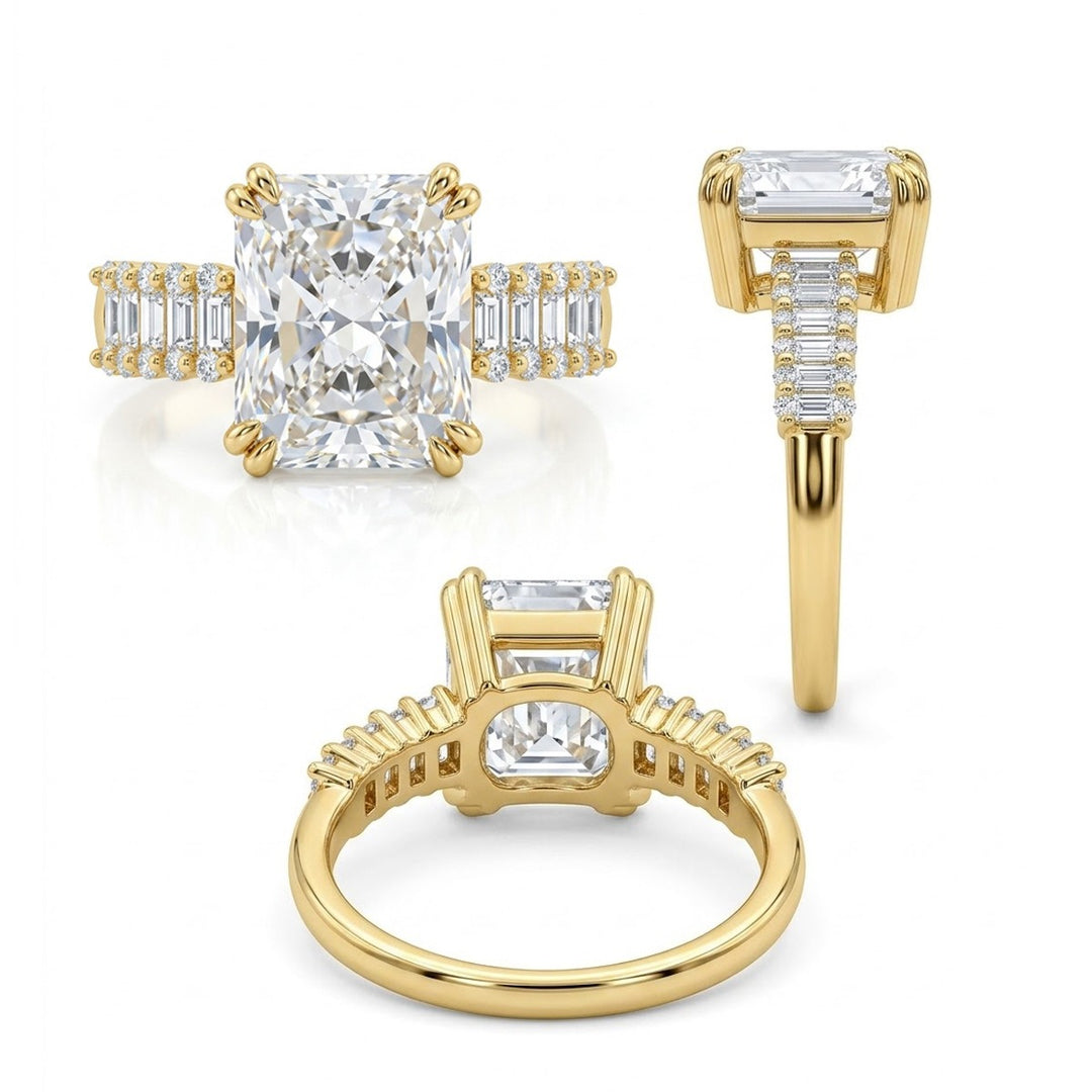 S925 Silver Ice-Cut Radiant Ring Art Deco Baguette Accents