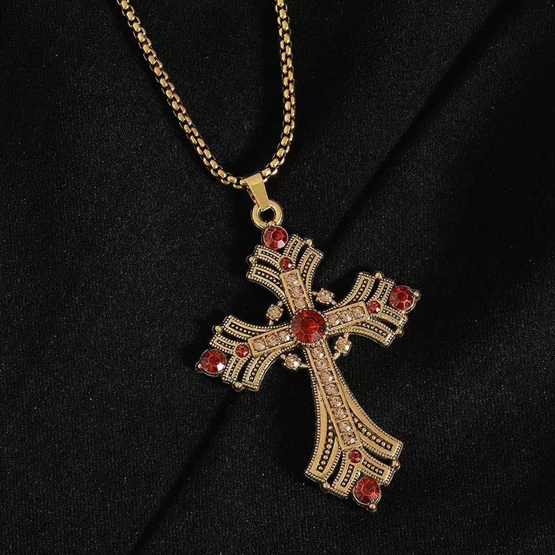 Vintage Byzantine Lavish Pave & Gemstone Cross Necklace
