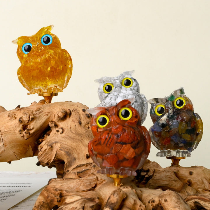 Mystery Crystal Owl Blind Box Natural Gemstone Chip Resin Figure