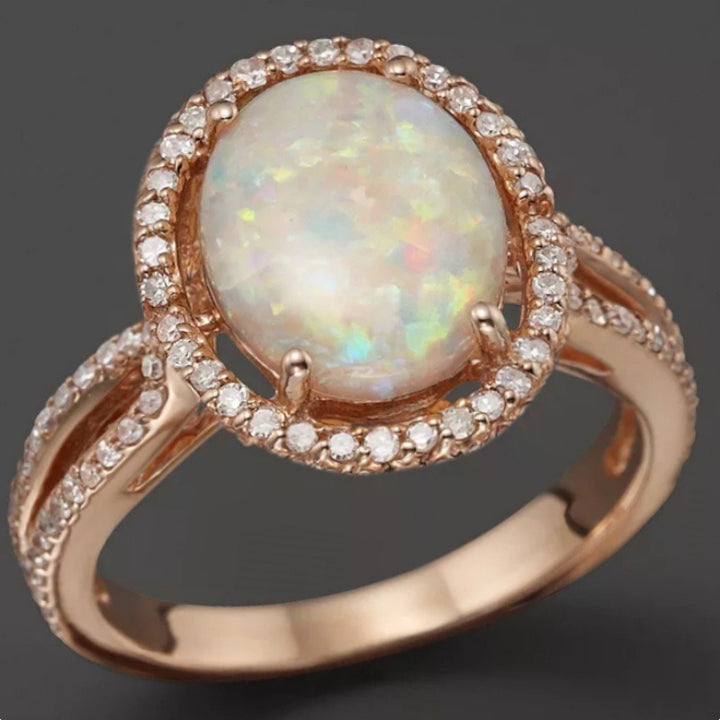 S925 Sterling Silver Vintage Opal Pavé Split-Shank Ring