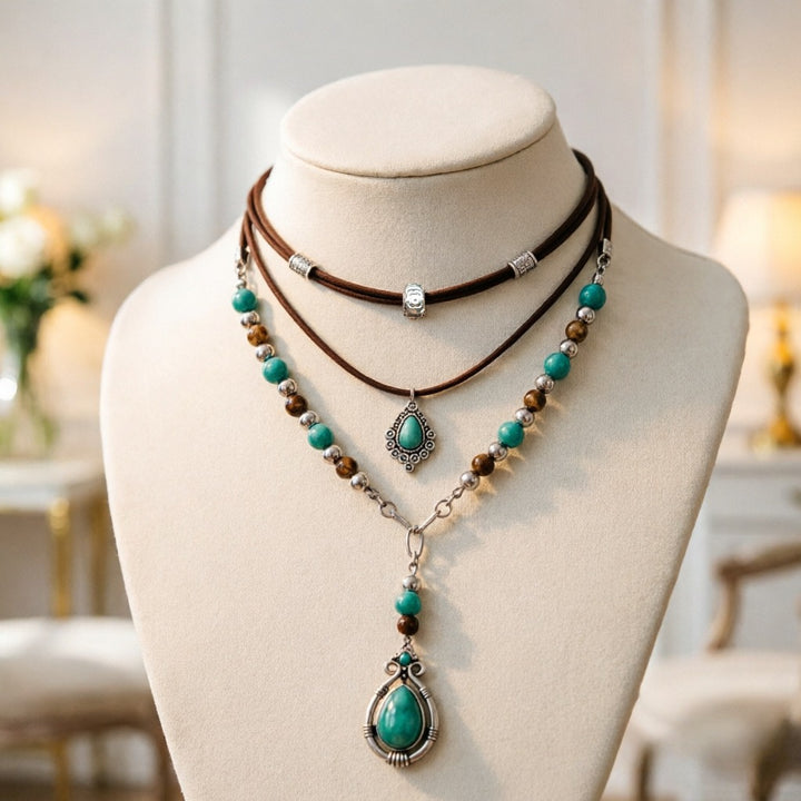 Vintage Western Turquoise Multi-Layer Necklace Set
