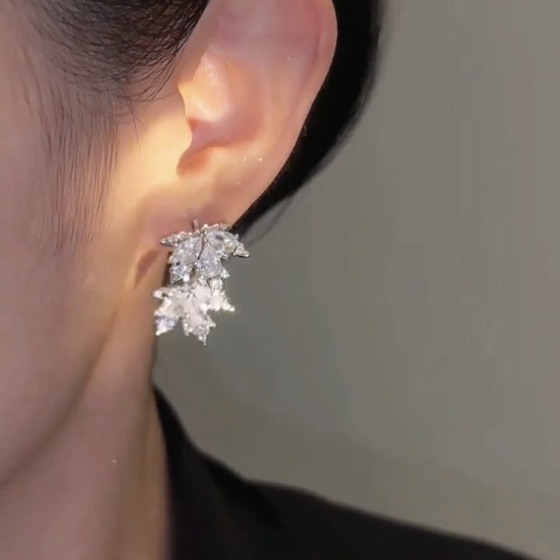 S925 Silver Maple Leaf CZ Stud Earrings
