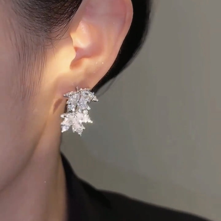 S925 Silver Maple Leaf CZ Stud Earrings
