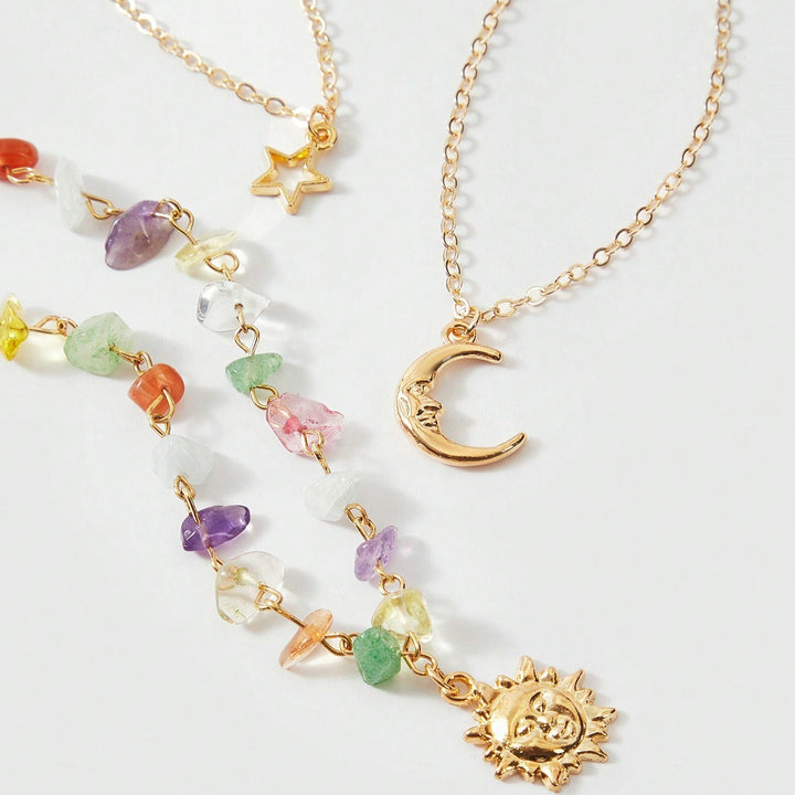 Vintage Celestial Sun Moon Star Beaded Necklace Set