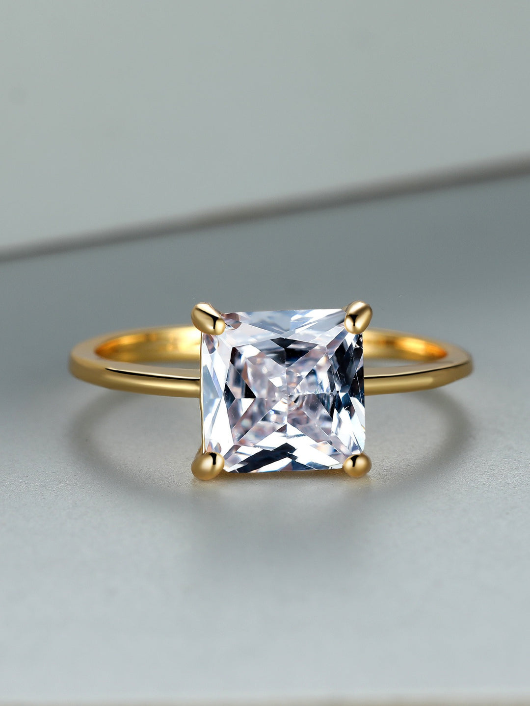 Princess Solitaire 18K Gold Princess Cut Moissanite Ring