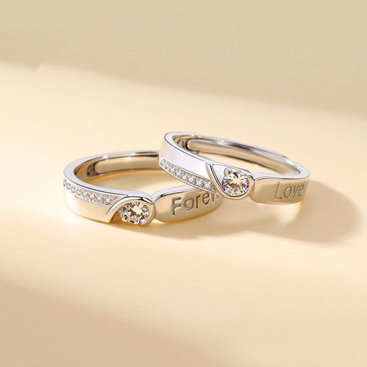 S925 Sterling Silver Interlocking Heart Couple Rings