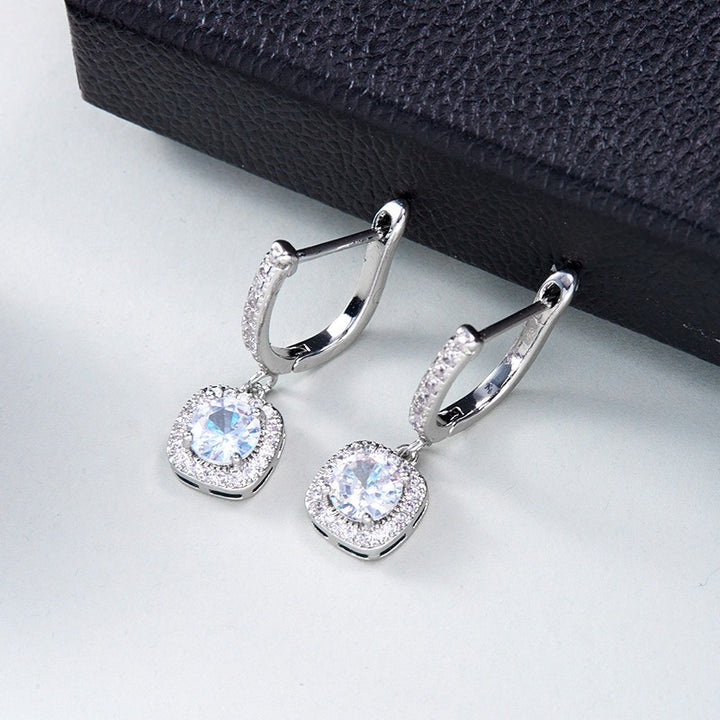 Halo-Set Moissanite Drop Earrings