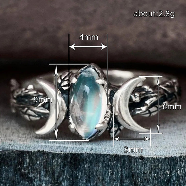「Moon Goddess」Triple Moon S925 Silver Moonstone Ring