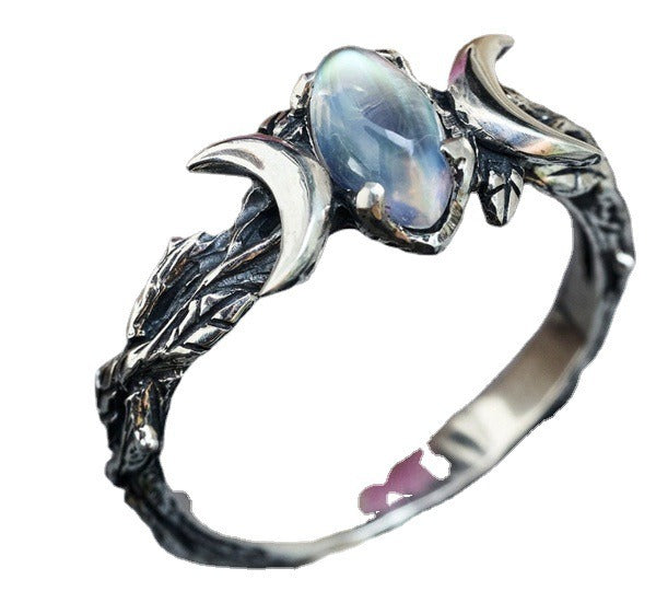 「Moon Goddess」Triple Moon S925 Silver Moonstone Ring