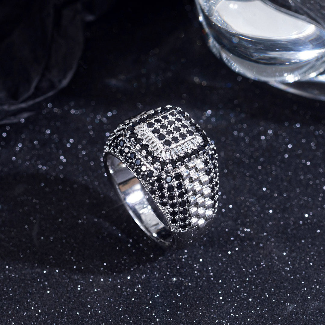 「Iced Square Signet」360° Full Pave Hip-Hop Ring