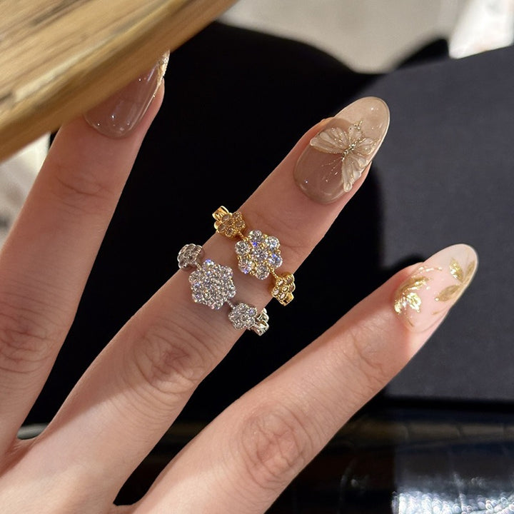 「Bloom Sparkle」Full Pave Flower Adjustable Ring