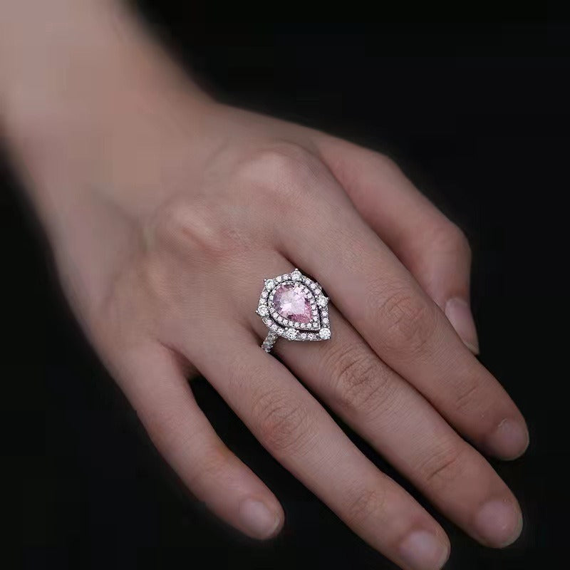 S925 Sterling Silver Double Halo Pear Cut Ring