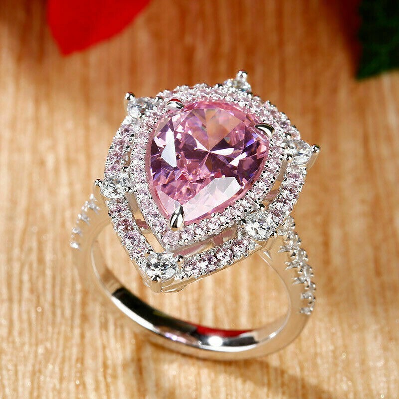 S925 Sterling Silver Double Halo Pear Cut Ring