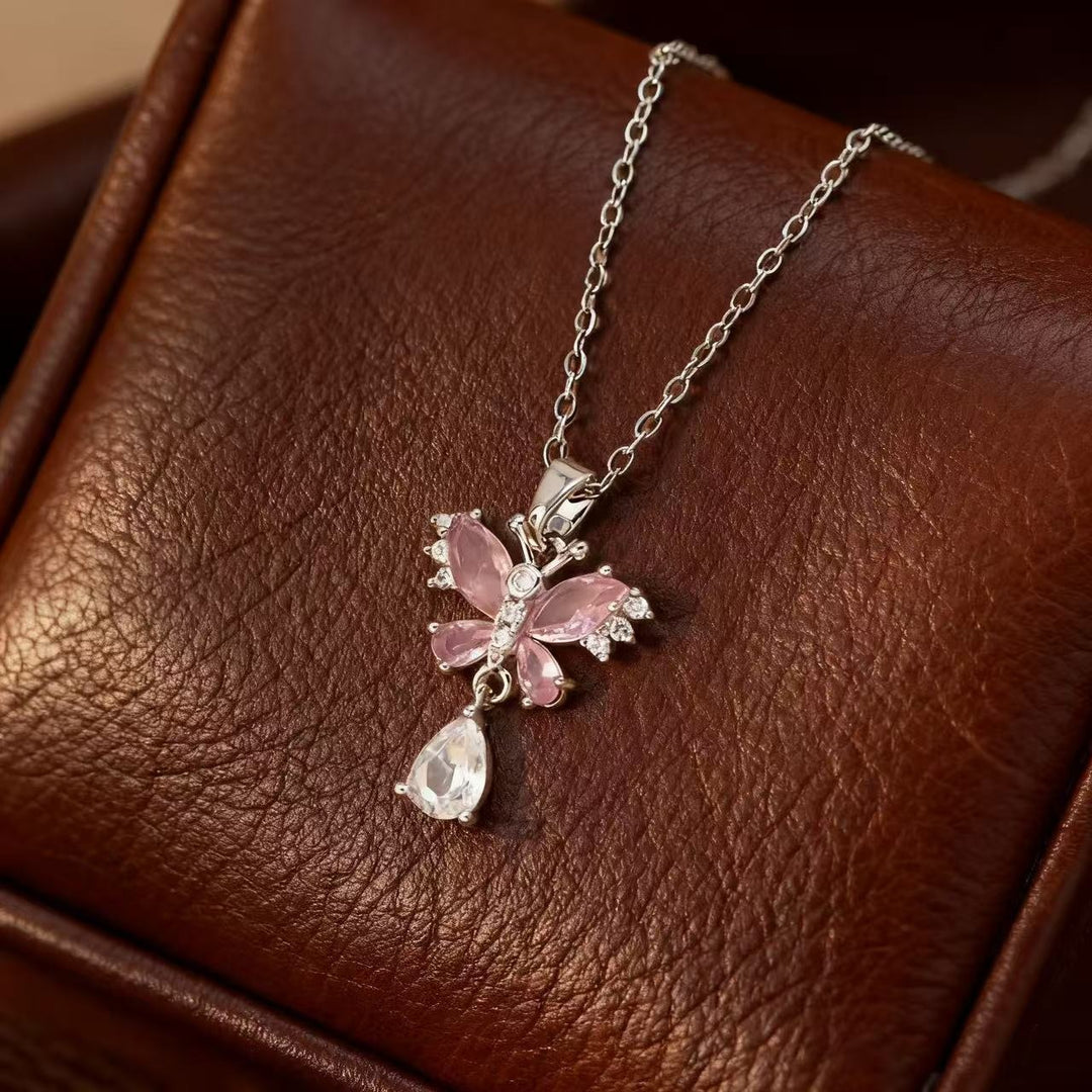 S925 Sterling Silver Butterfly Teardrop Necklace