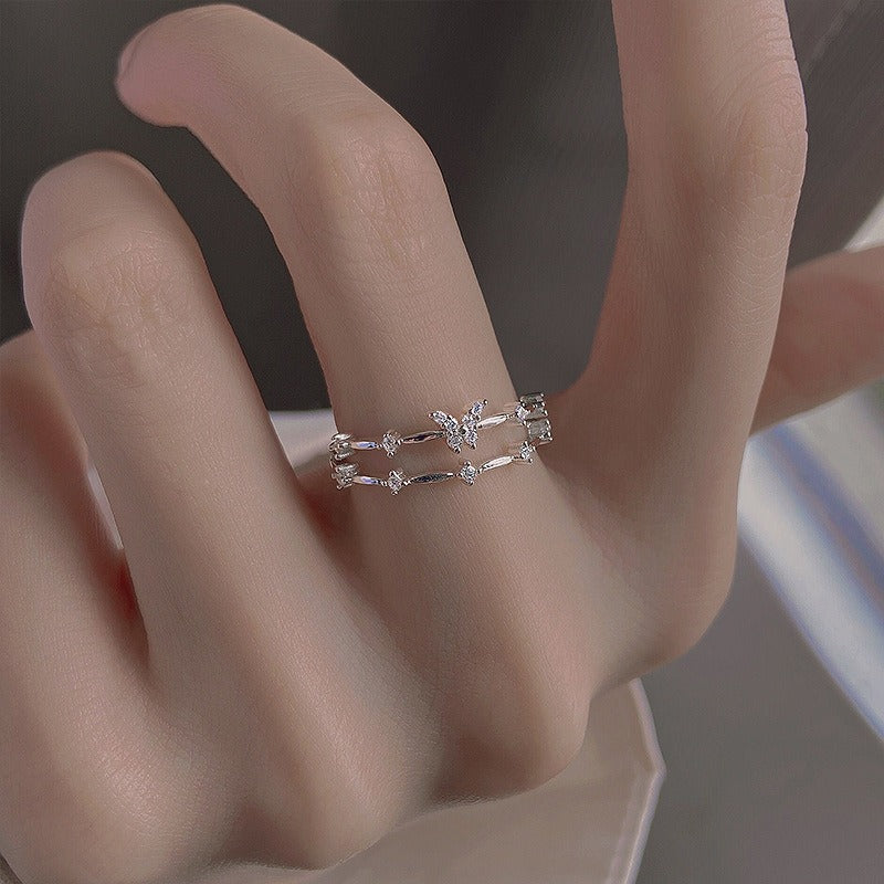 Butterfly Shadow Moissanite Double-Layer Adjustable Ring