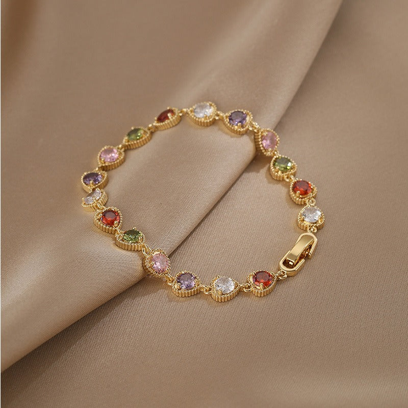 Rainbow Candy Jar 18K Gold Vintage Milgrain Gemstone Bracelet