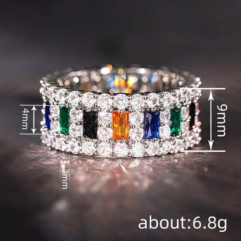 Double-Row Gemstone Pavé Wide Band Ring