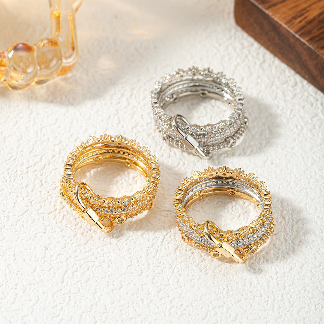 Carabiner-Style 18K Gold-Filled Triple-Row Ring