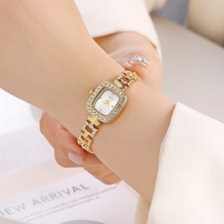 Gold-Plated Square Crystal Adjustable Quartz Bracelet Watch