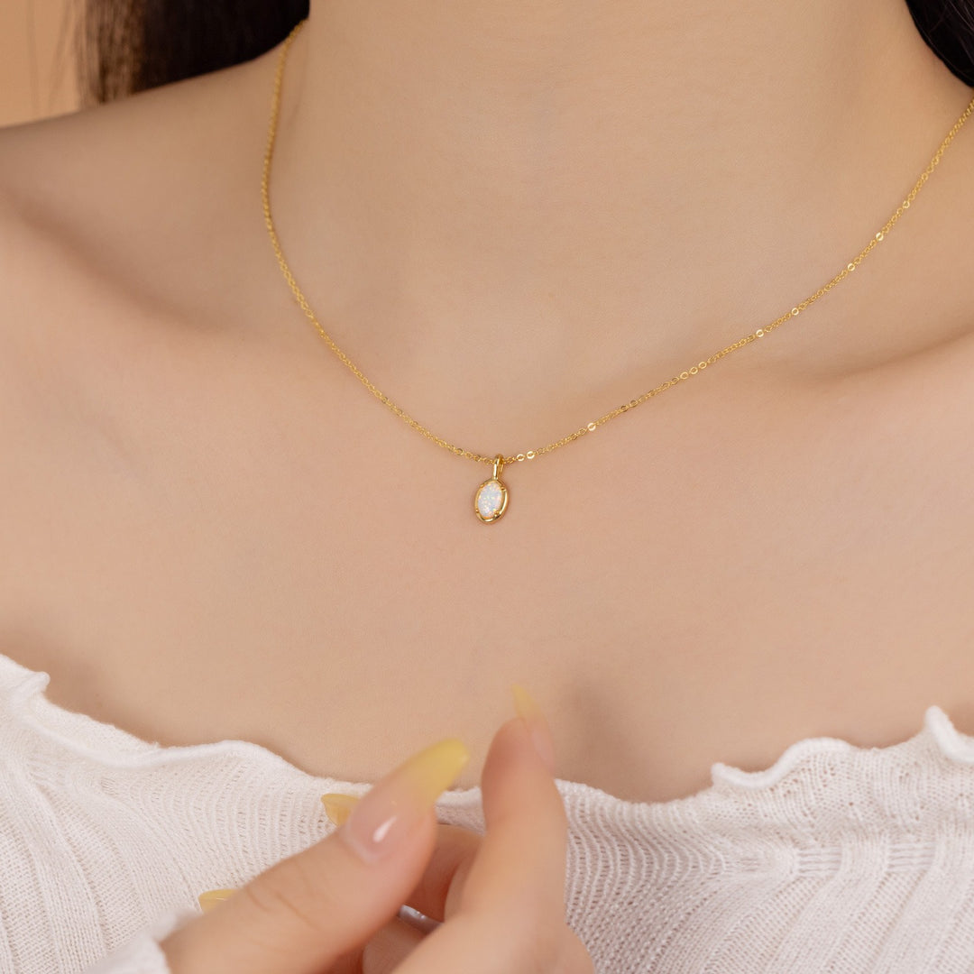 Aurora Opal Oval Pendant Necklace