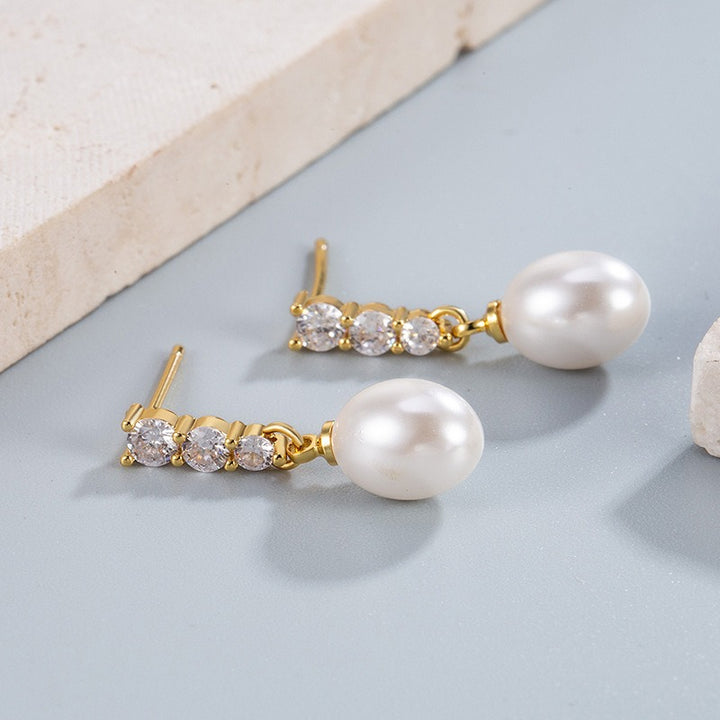 18K Gold Plated Dewdrop Gradient CZ Freshwater Pearl Drop Earrings