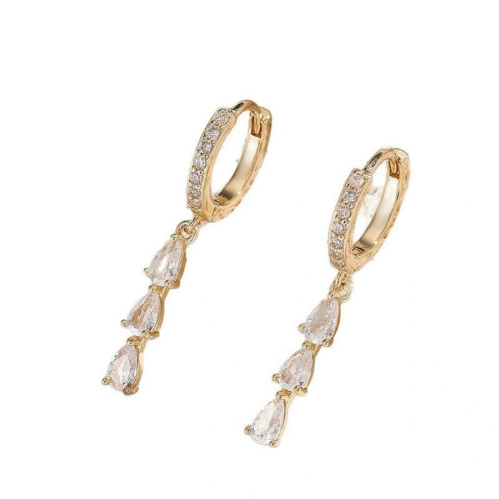 Falling Star Pear CZ Drop Hoop Earrings