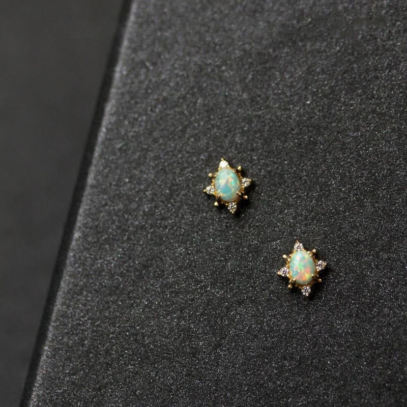 18K Gold Plated Dainty Starburst Opal Stud Earrings