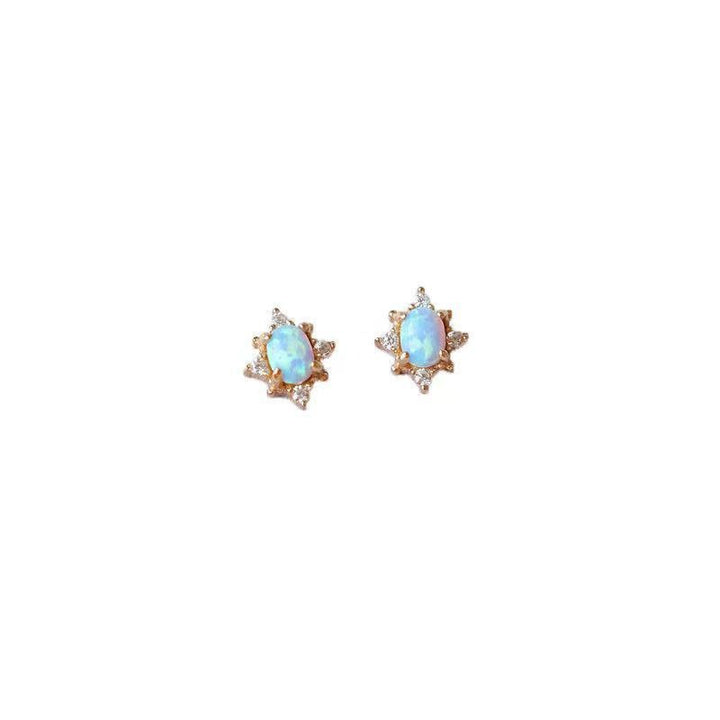 18K Gold Plated Dainty Starburst Opal Stud Earrings