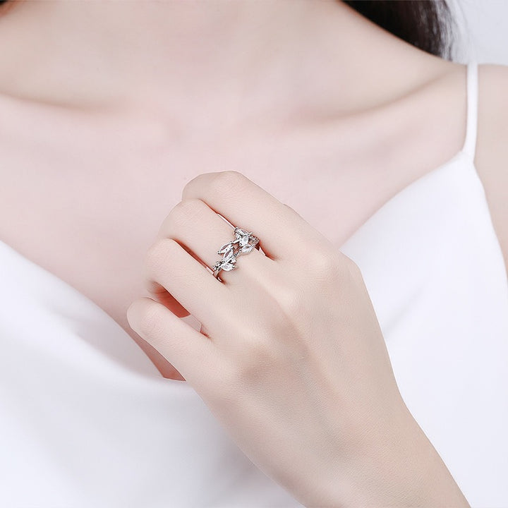 Leafy Sparkle Marquise CZ Open Ring