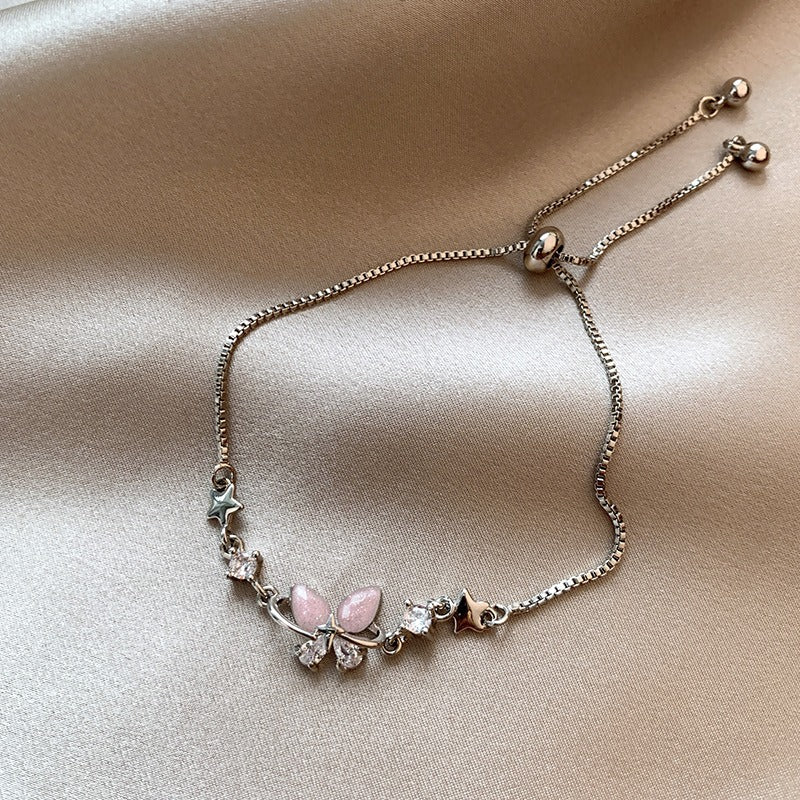Dainty Butterfly Star 925 Sterling Silver Slider Bracelet
