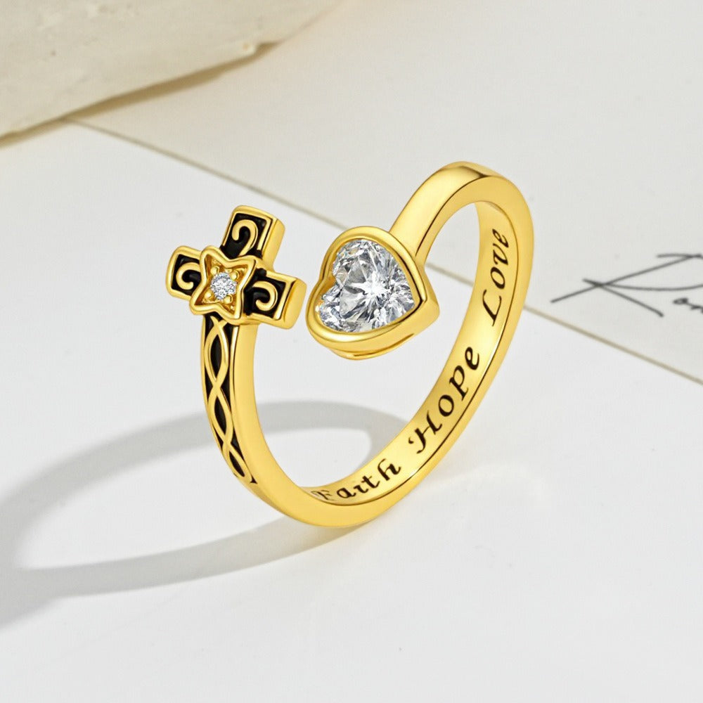 Faith Hope Love Cross Heart Open Ring