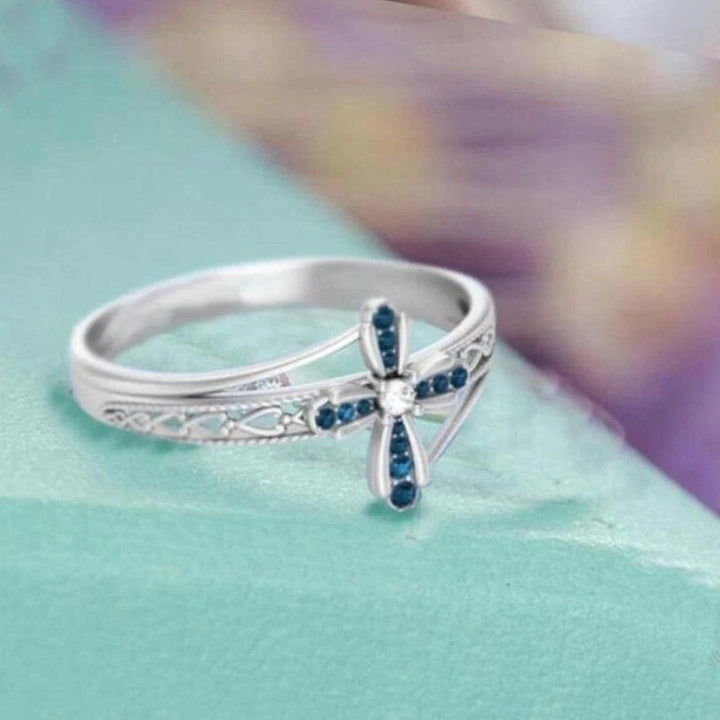 Light of Faith Silver-Plated Ocean Blue Cross Ring