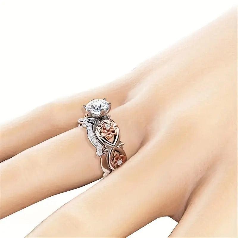 Rose Vow Two-Tone Rose 2-in-1 Detachable Engagement Ring Set