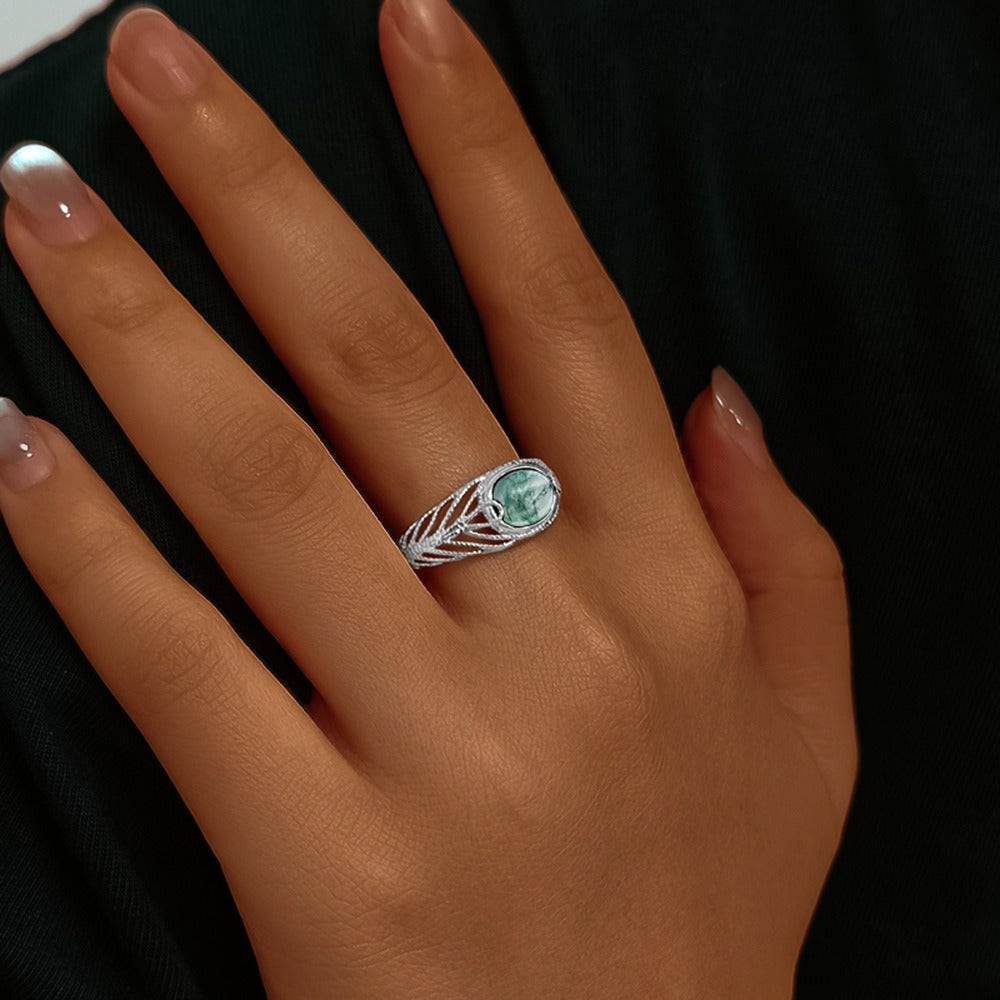 Natural Moss Agate S925 Sterling Silver Adjustable Ring