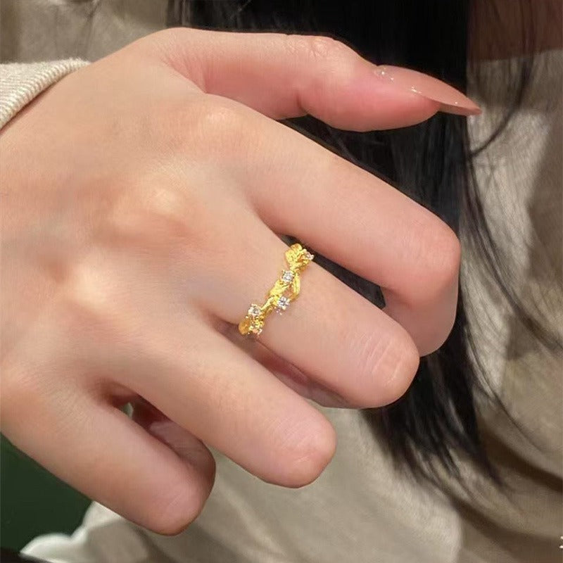 18K Gold Plated 3D Leaf Wrap Adjustable Ring
