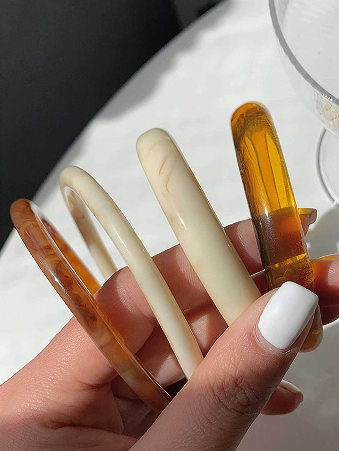 Vintage Amber Resin Thin Bangle Bracelet